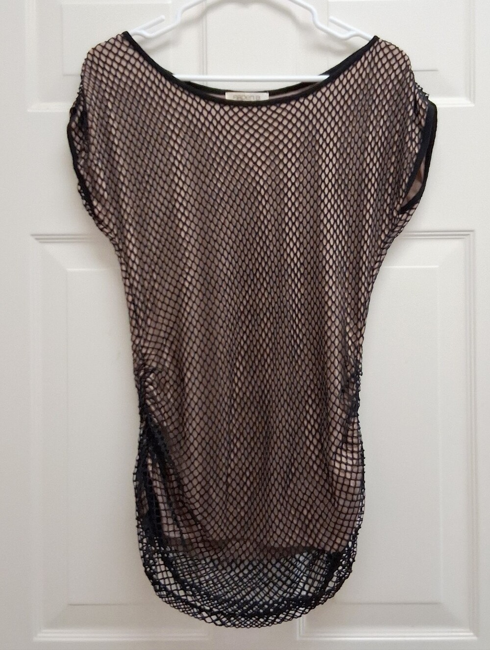 VTG Y2K Arden B Fishnet Mesh Top Shimmer Black Tan Medium Indie Clubwear Grunge